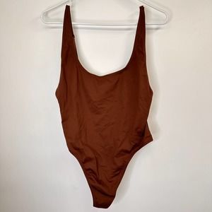 Skims Brown Cocoa Recycled Swim Scoop Neck One Piece Swimsuit Nwt Size XL